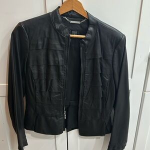 White House black market ruffled leather jacket  size s